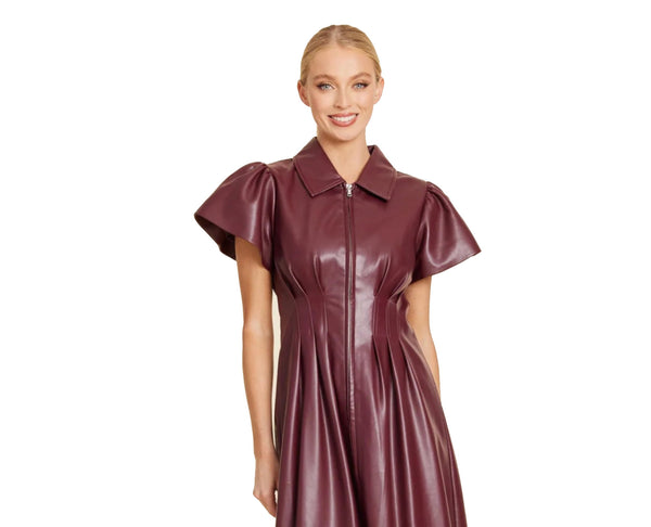 Faux Leather Zip Midi Bubble Dress