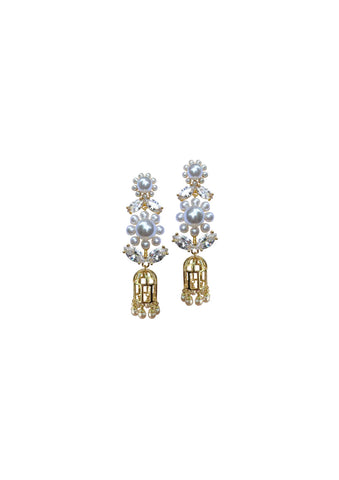 Embellished Flower & Golden Bird Cage Earrings