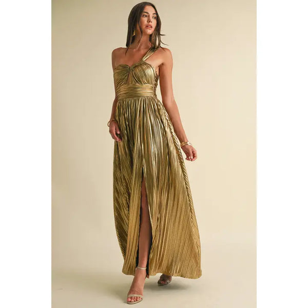 Gianna Metallic Pleat Maxi Dress