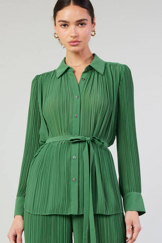All Over Pleated Button Down Shirt