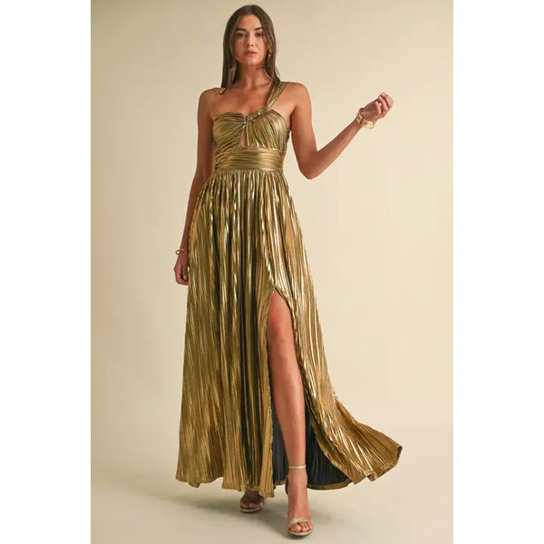 Gianna Metallic Pleat Maxi Dress