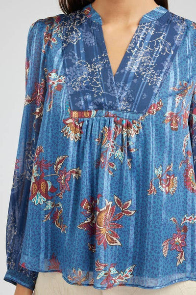 Floral Printed Neck Contrast Blouse