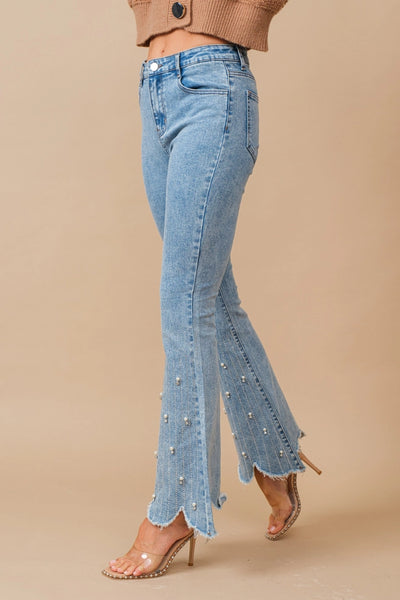 Ella Scallop Flare Rhinestone Trim Jeans