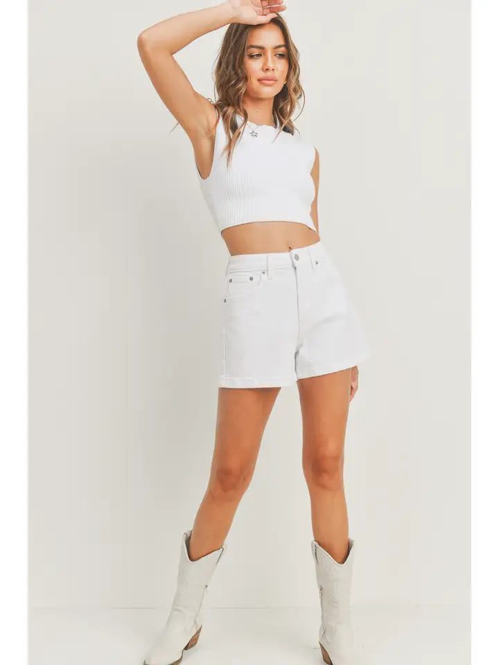 White Denim Mom Short