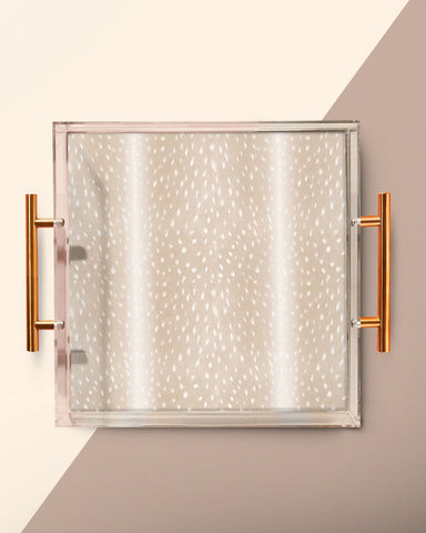 Fawn Print Acrylic Tray with Gold Handles