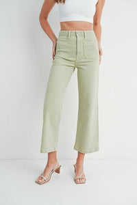 Sage Patch Pocket Wide Leg Jeans