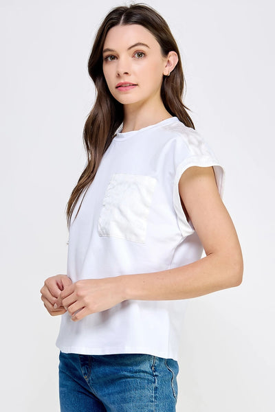 Cuffed Sleeve White Tee