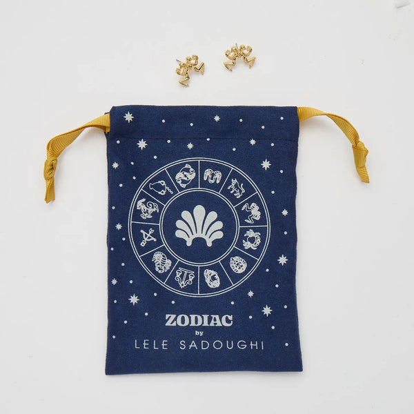 Gold Cancer Zodiac Stud Earrings