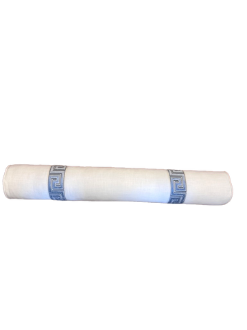 White Linen Bolster with Blue Trim