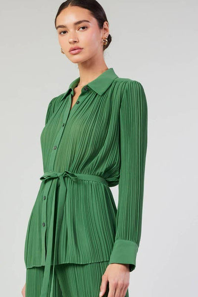 All Over Pleated Button Down Shirt