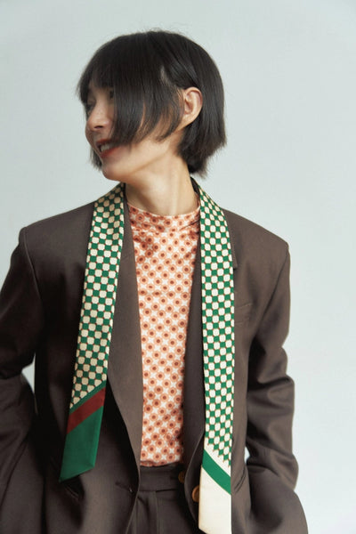 “Checkerboard” Silk Skinny Scarf