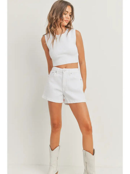 White Denim Mom Short