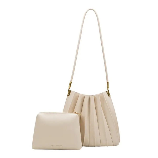 Carrie Ivory Pleated Vegan Shoulder Bag