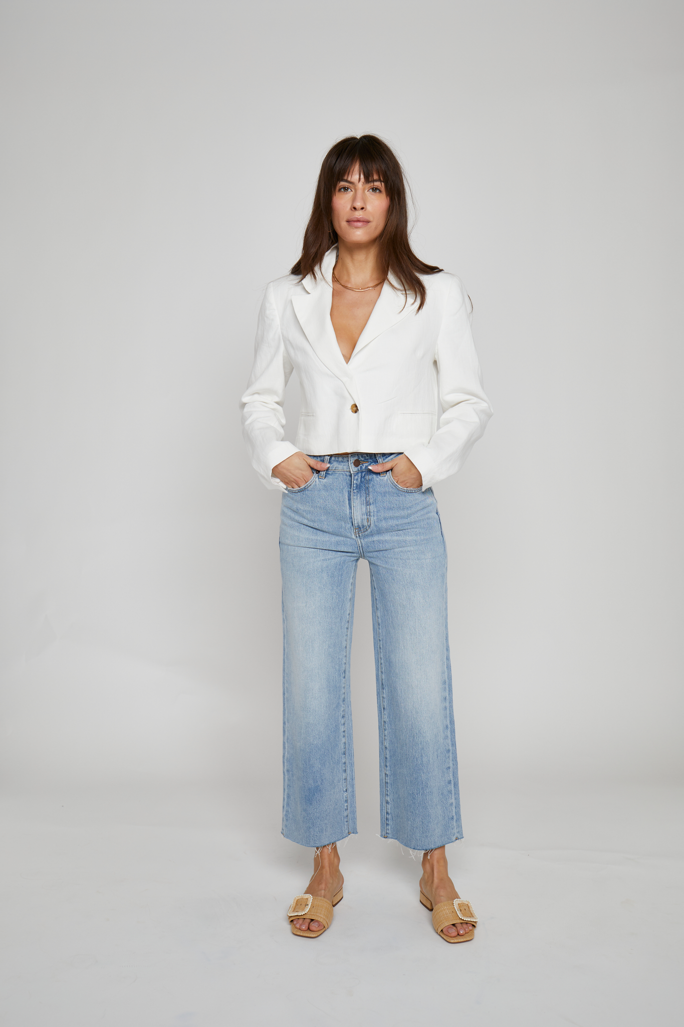 High Rise Wide Leg Jeans: The Aberdeen Light Indigo Worn