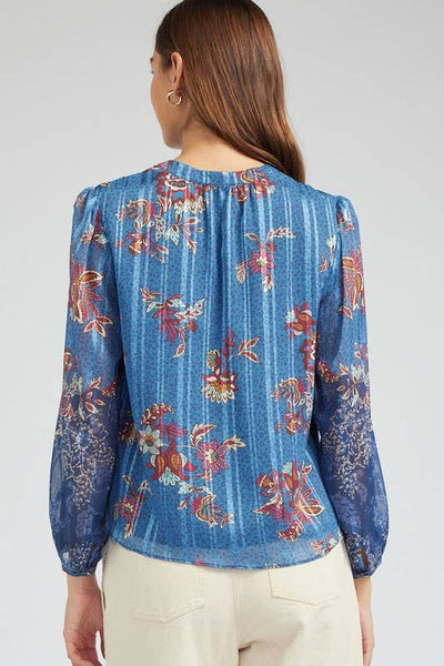 Floral Printed Neck Contrast Blouse