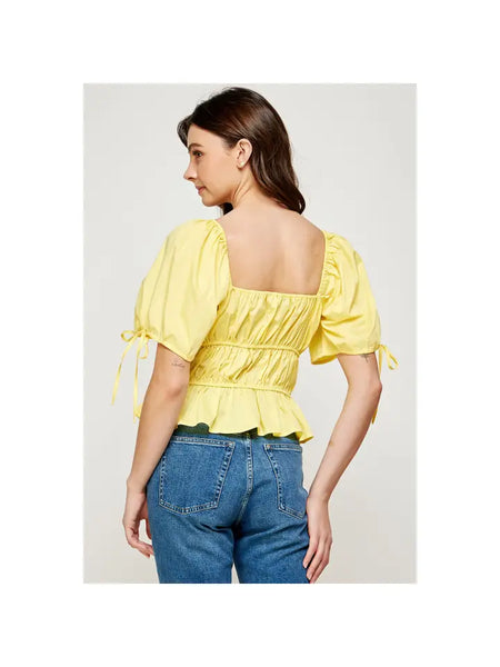 Shirred Elastic Short Sleeve Poplin Top