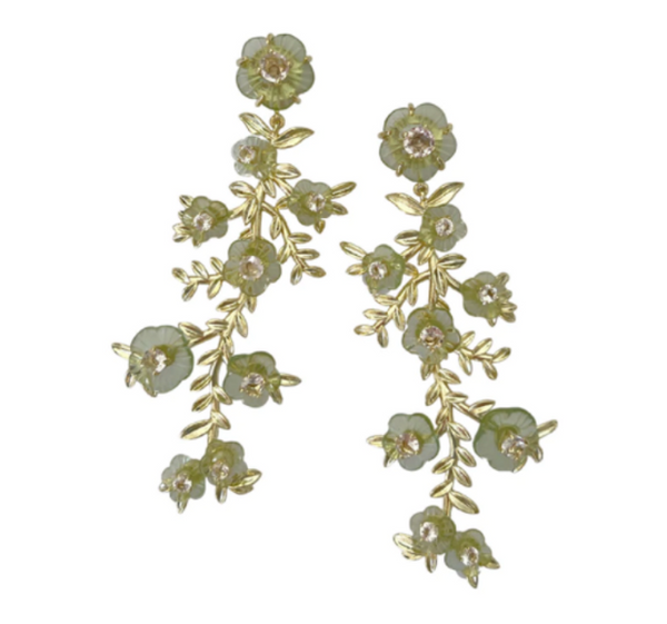 Green & Petal Pink Belgravia Chinoiserie Vine Earrings