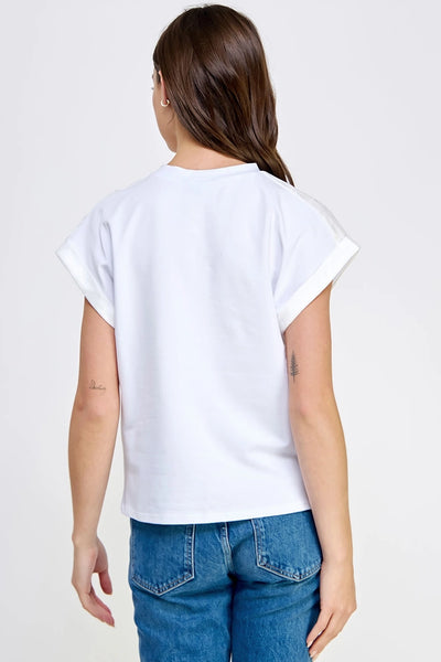 Cuffed Sleeve White Tee