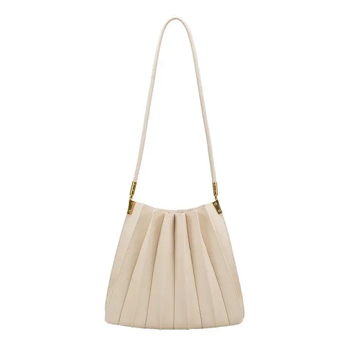 Carrie Ivory Pleated Vegan Shoulder Bag