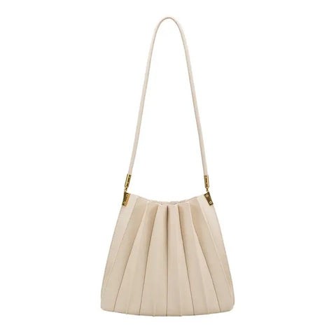 Carrie Ivory Pleated Vegan Shoulder Bag