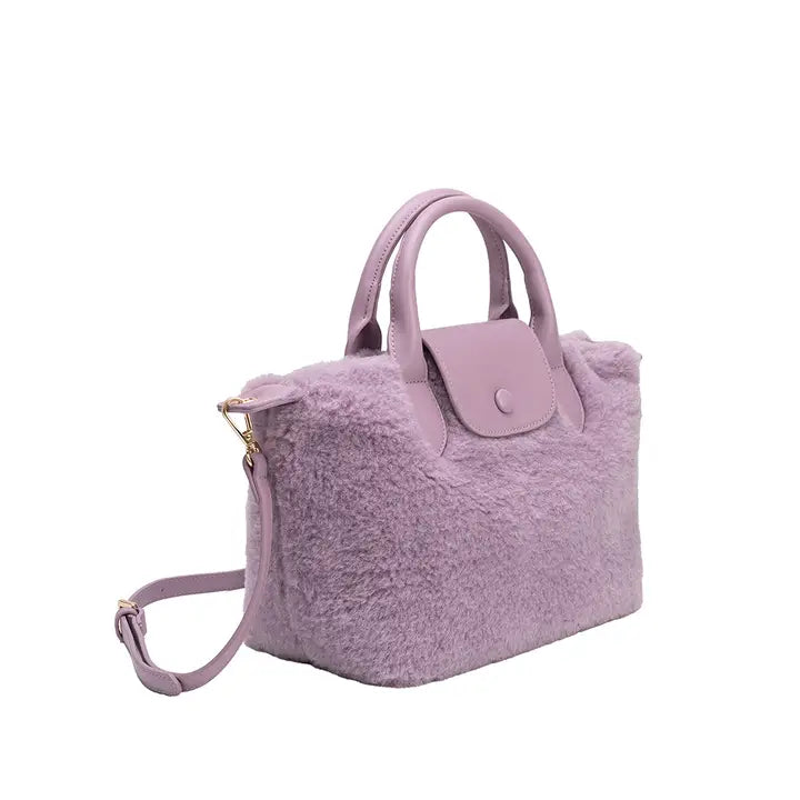 Winnie Lavender Sherpa Top Handle Bag