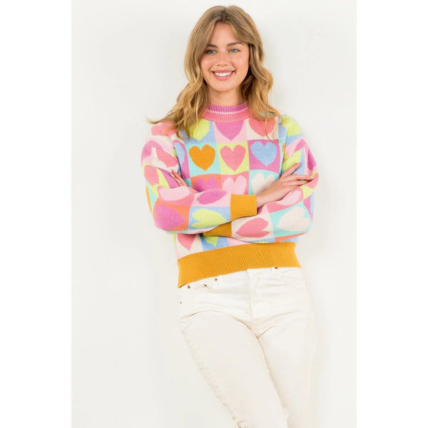 Mock Neck Heart Knit Sweater