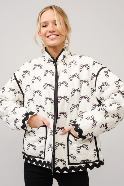 Ric Rac Bow Print Zip Up Jacket