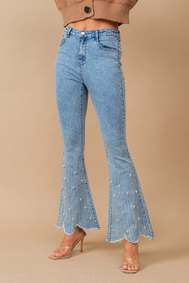 Ella Scallop Flare Rhinestone Trim Jeans