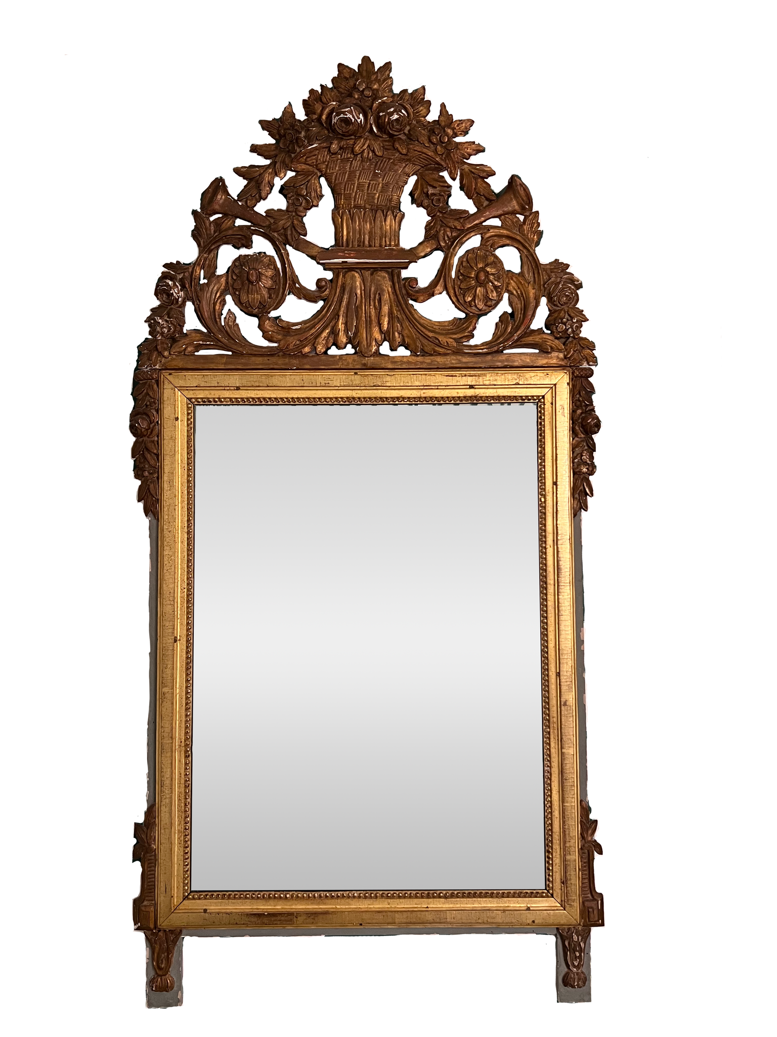 Antique Bouquet Themed Gilt Frame Mercury Mirror