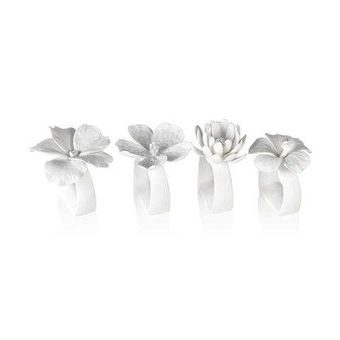 Assorted Bone China Flower Napkin Rings Set Of 4