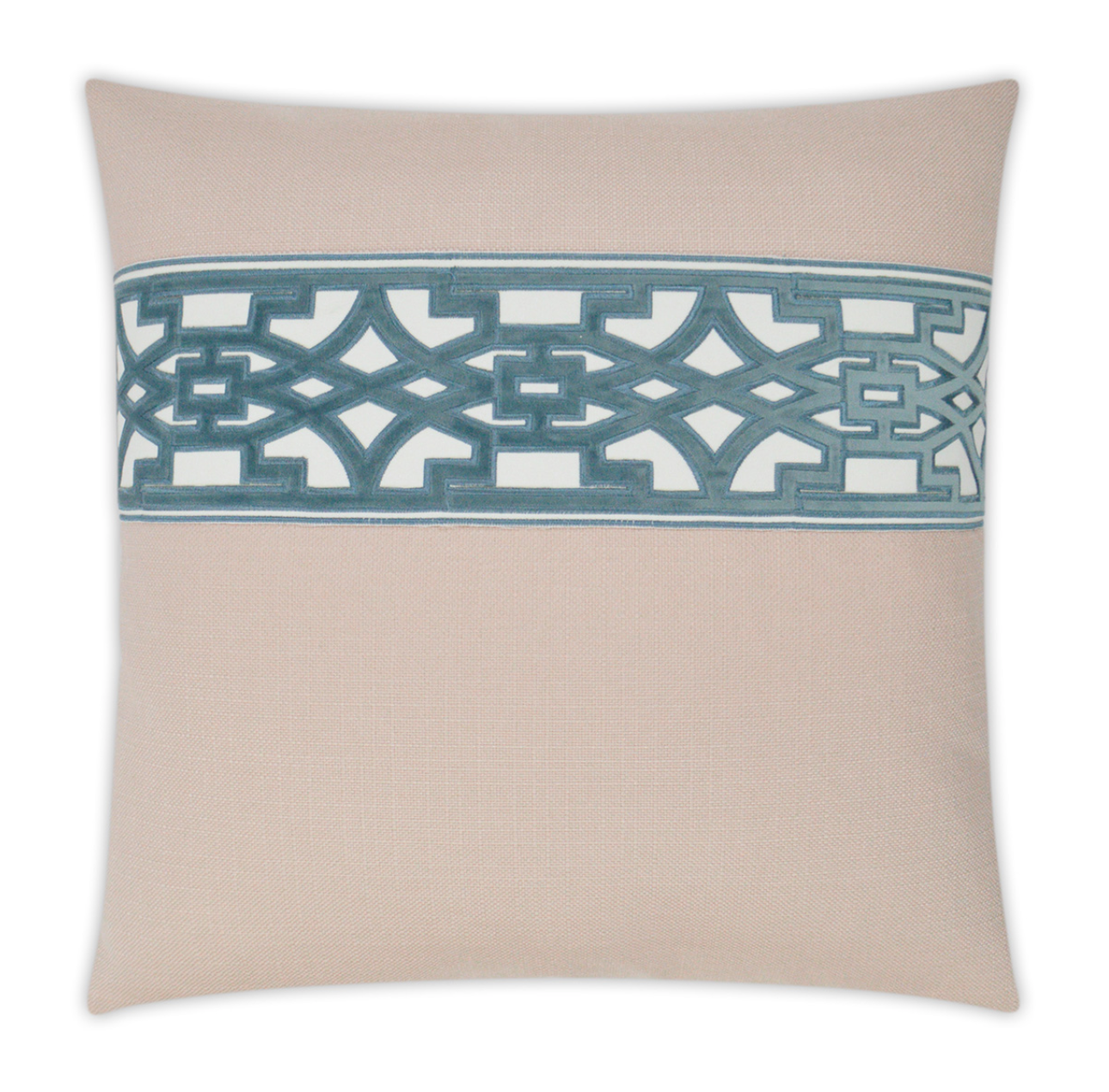 Lyon Blush Velvet Pillow With Blue Trim