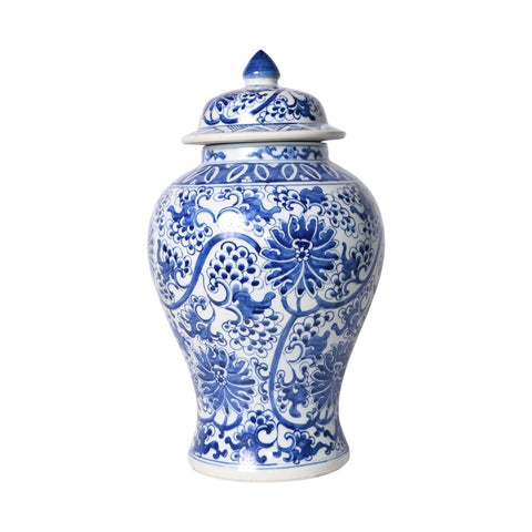 Blue And White Porcelain Peacock Lotus Temple Jar