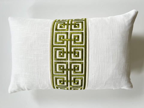 White Linen Lumbar with Green Trim